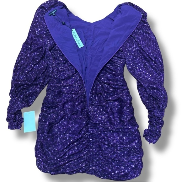 NWT For Love & Lemons Purple Sparkly 80s Inspired La Villette Mini Dress Medium - Picture 4 of 14